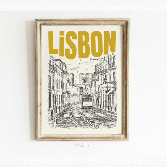 Lisbon Portugal Retro Travel Poster, Boho Minimalist Vintage City Wall Art, Poster Only