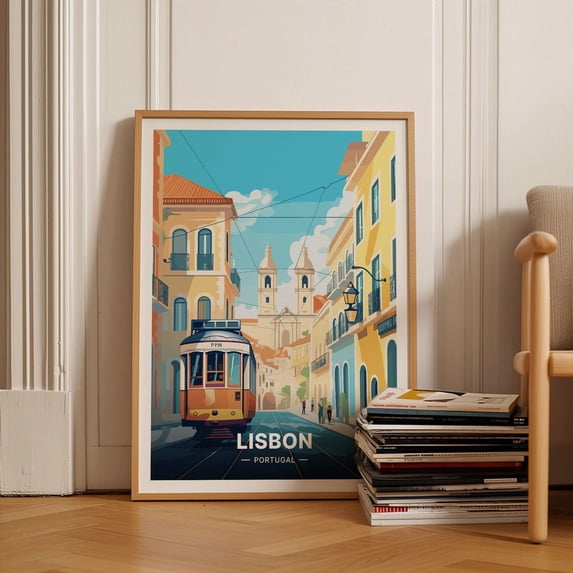 Lisbon Portugal Vintage Style Inspirational Wall Art 3, Stretched Canvas 8x10in
