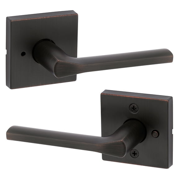 Kwikset Lisbon Square Privacy Lever Doorknob Venetian Bronze