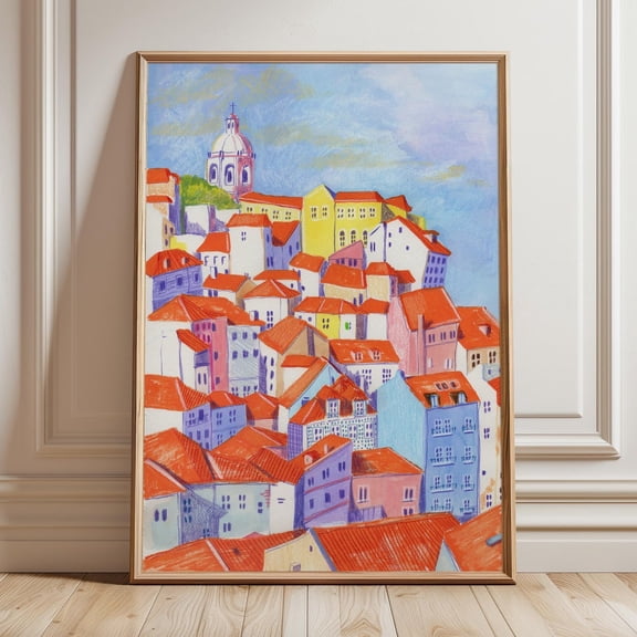 Lisbon Rooftops Art Print - Illustration - Alfama Neighborhood - Living Room Wall Art - Lisbon City Poster - Travel Poster Wall Art