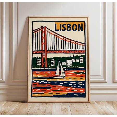 Lisbon Travel Bridge Wall Art River City Print, Unframed Paper Print