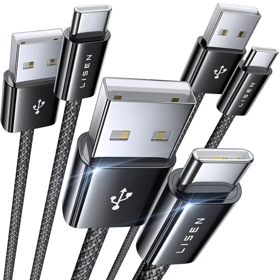 Lisen Usbc To Usb [3-Pack, 3.3Ft] 3.2A C Chargers 16 X 3.3+3.3+3.3Ft, Black