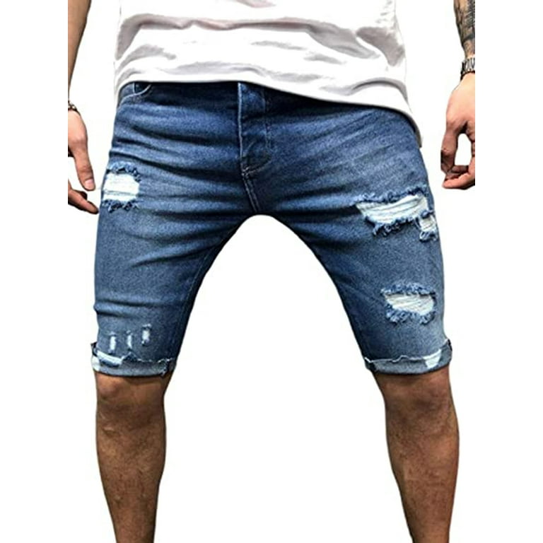 LisenraIn Men Denim Chino Shorts Super Skinny Slim Summer Half Pant Cargo  Jeans