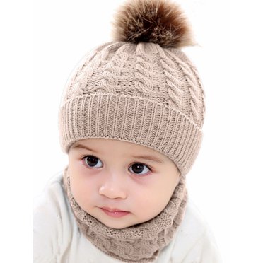 Baby Girl's Winter Beanie Hat With Pom Pom - Warm Knit Earflap Cap (3 Pack, 0-36 Months)