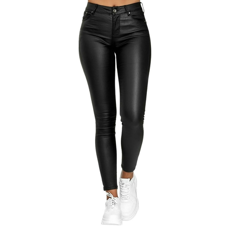 LisenraIn Women PU Leather Pants Black Stretch Bodycon Trousers Women High  Waist Long Casual Pencil Pants Plus Size