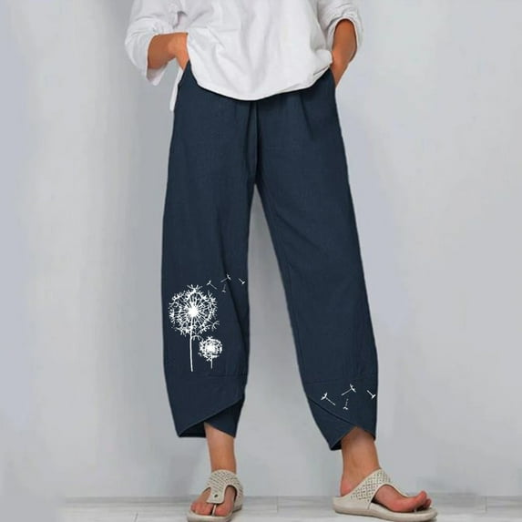 Lisgai Cotton Linen Capris Pants Women,Women's Casual Summer Capri Pants Cotton Linen Elastic Waist Beach Cropped Pants