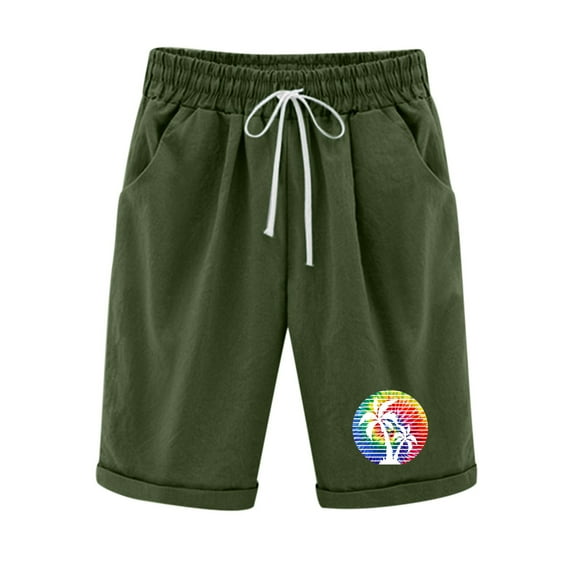 Lisgai Linen Shorts for Women,Women's Elastic Waist Casual Comfy Cotton Linen Beach Shorts with Drawstring Knee Length Curling Bermuda Shorts