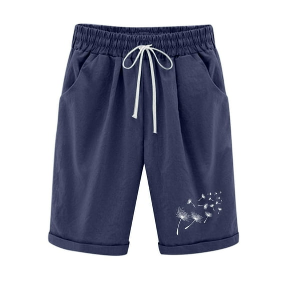 Lisgai Women Summer Cotton Linen Shorts Knee Length High Waisted Bermuda Shorts Drawstring Elastic Waist Sports Lounge Pant with Pockets