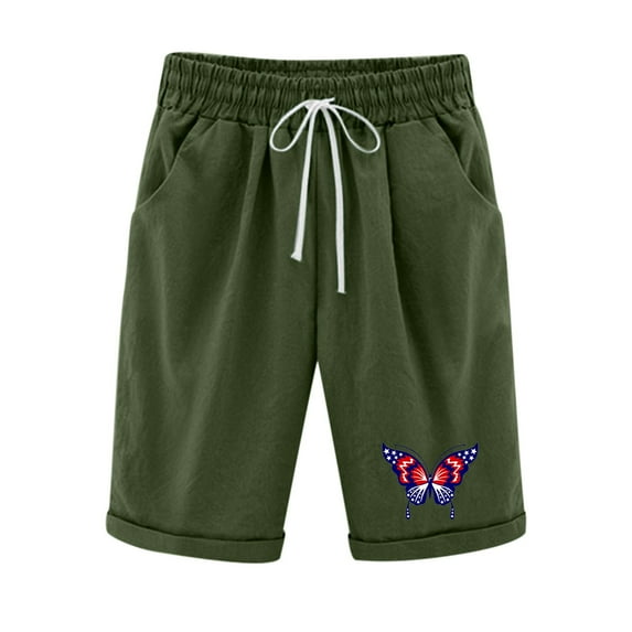 Lisgai Women's Bermuda Shorts Linen Cotton Jersey Shorts, Long Shorts for Women Knee Length Lounge Athletic Drawstring Elastic Waist Shorts