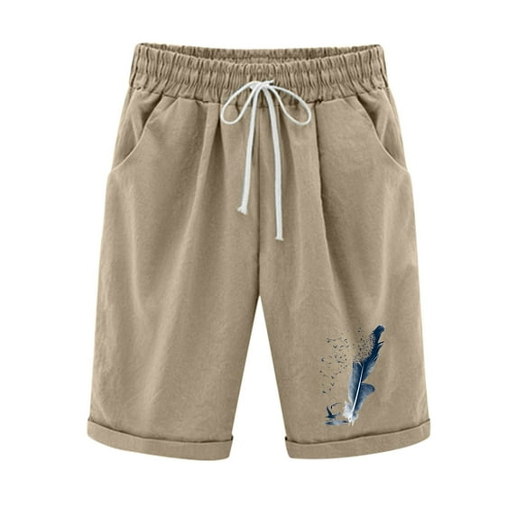 Lisgai Women's Knee-Length Bermuda Casual Shorts with Elastic Waist Drawstring