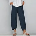 thumbnail image 1 of Lisgai Womens Linen Capris with Pockets,Women's Cotton Linen Capri Pants Wide Leg Elastic Waist Summer Cropped Trousers for Beach, 1 of 9