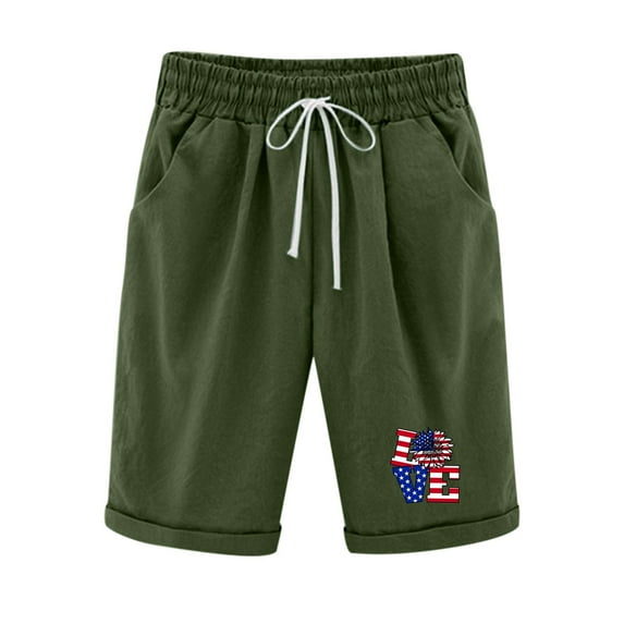 Lisgai Womens Shorts Casual Cotton Linen Bermuda Shorts for Women Elastic Drawstring Summer Beach Bermuda Pocketed Shorts