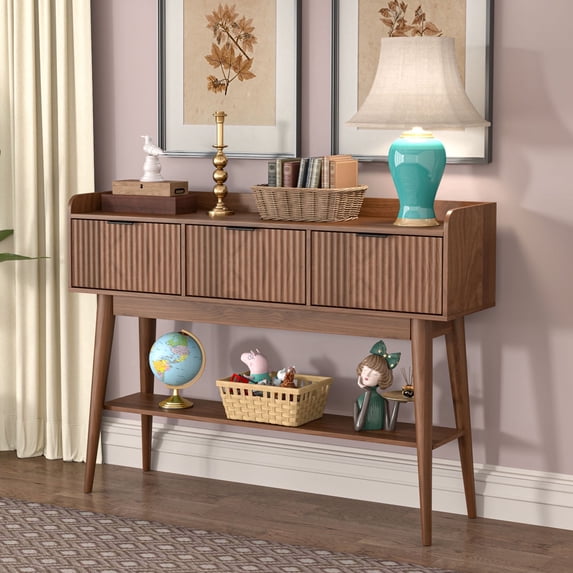 Lisicues Console Table with 3 Drawers, Entryway Table with Storage Shelf, Narrow Wood Sofa Table