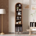 thumbnail image 1 of Lisicues Record Player Stand Bookshelf, 6-Tier Arched Storage Cabinet Display Cabinet with Vinyl Storage, Holds Up 150+ Albums Walnut, 1 of 9