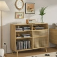 thumbnail image 1 of Lisicues Record Player Stand with Vinyl Storage, Turntable Stand Table, Power Outlet, Sliding Door, 1 of 8