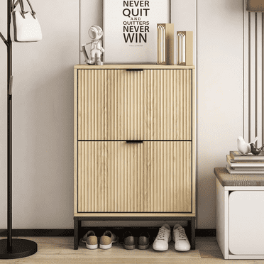 Lisicues Shoe Cabinet Storage for Entryway, Modern Slim Shoe Organizer  with 2 Flip Drawers