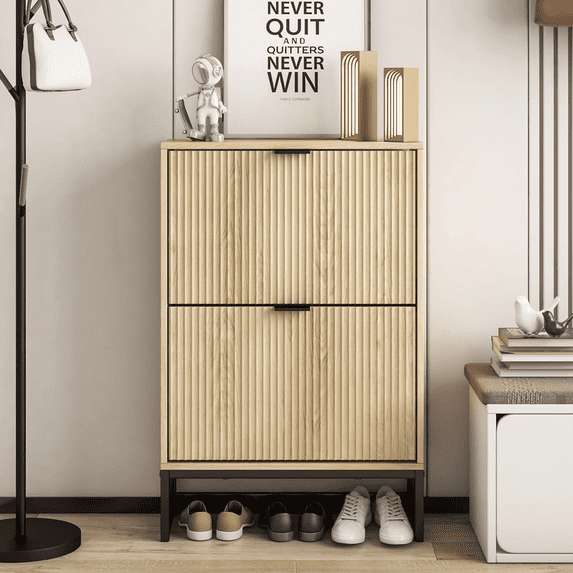 Lisicues Shoe Cabinet Storage for Entryway, Modern Slim Shoe Organizer with 2 Flip Drawers