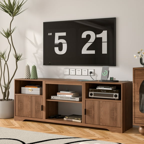 Lisicues TV Stand for TVs up to 80", 68" Media Console Cabinet with Storage Shelves & Cord Holes, Mid-Century Modern Entertainment Center for Living Room, Bedroom