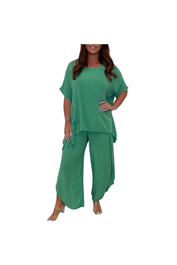 2 Piece Sets for Women Summer Women Suit Fashion Comfortable Short Sleeve and Long Pants Solid Color Top and Pants Set Cotton and Linen S-5XL