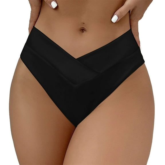 Lisingtool Bikini Bottoms For Women Women'S V Cut High Waisted Swim Bottom Hipster High Cut Bikini Swimsuit Bottom Black