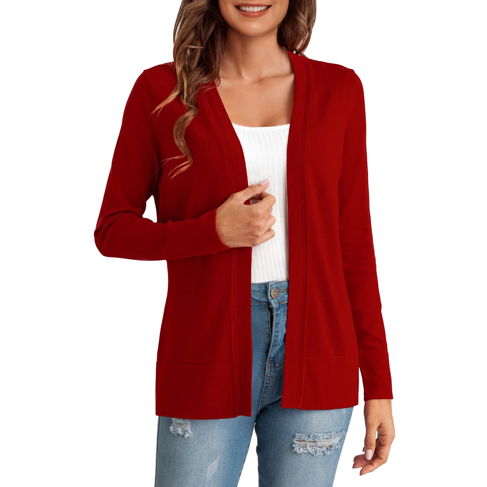 Lisingtool Cardigan Sweaters for Women Solid Color Long Sleeved Buttonless Casual Knitted Sweater Cardigan Womens Long Sleeve Tops Wine Walmart