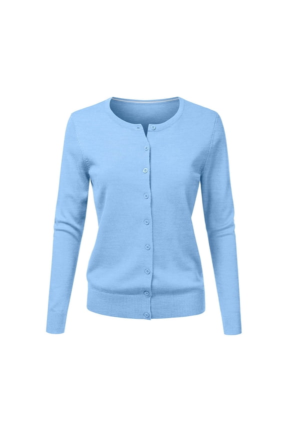 Cardigan for Women Women's Round Neck Cardigan Knitted Long Sleeved Large Yards Loose Solid Color Short Sweater Jacket Cardigan Womens Tops Sky Blue