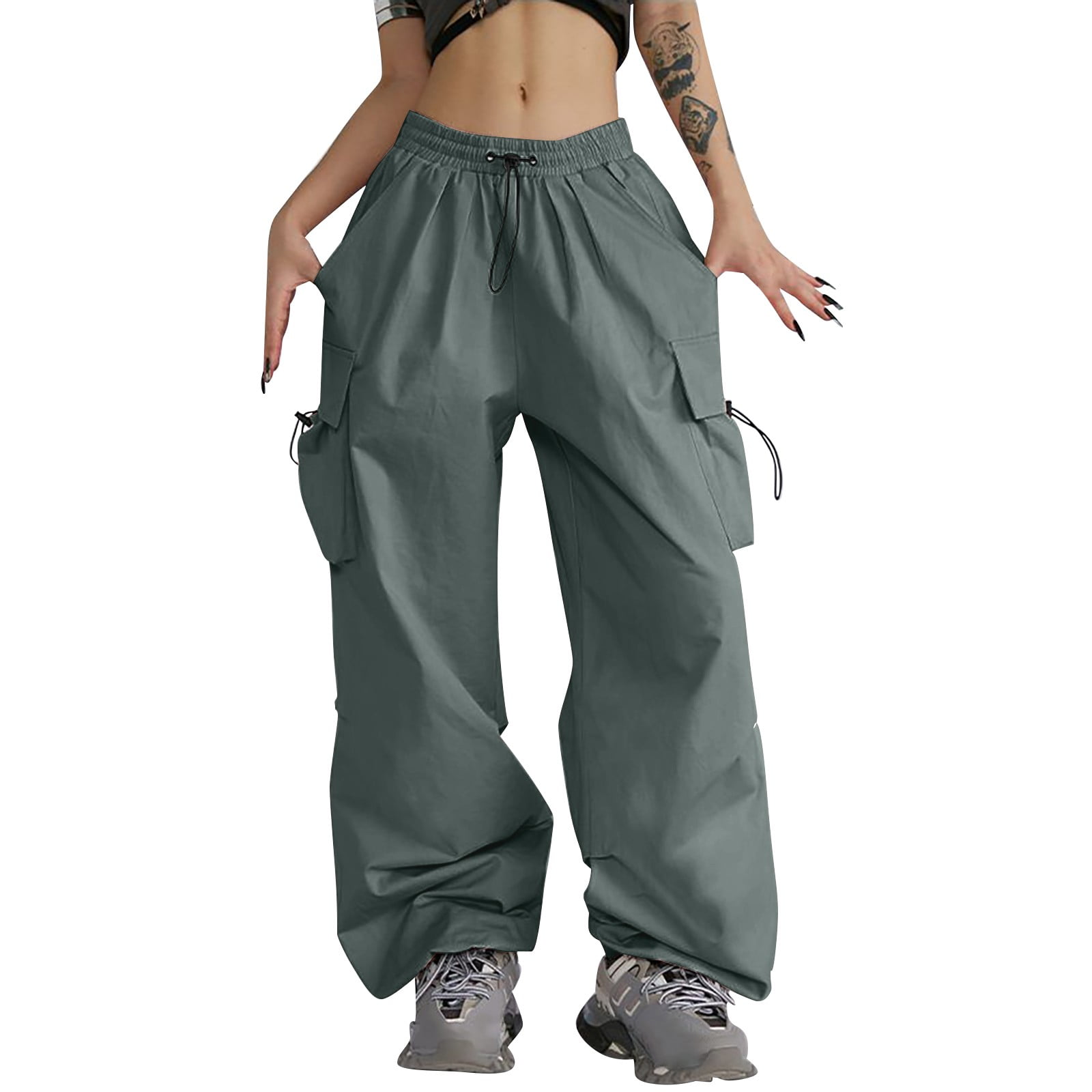 Lisingtool Cargo Pants Women's Parachute Pants with 4 Lisingtool Cargo Pants Women's Parachute Pants with 4