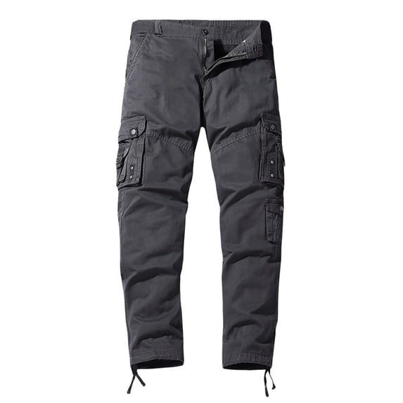Lisingtool Cargo Pants for Men Mens Loose Casual Multi Pocket Straight Solid Color Outdoor Overalls Trousers Men's Pants Grey
