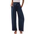 thumbnail image 1 of Lisingtool Casual Pants for Women Trendy Women's Wide Leg Pants Lightweiht Adjustable Waist Bow Tie Loose Comfortable Casual Trousers With Pocket Blue, 1 of 9