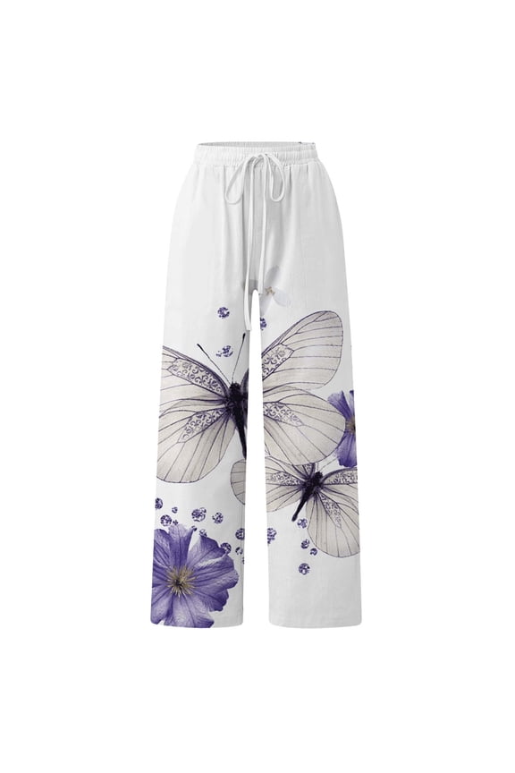 Casual Pants for Women 2025 Trendy Summer Pants Women's Fashionable Casual High Waist Drawstring Wide Leg Pants Purple