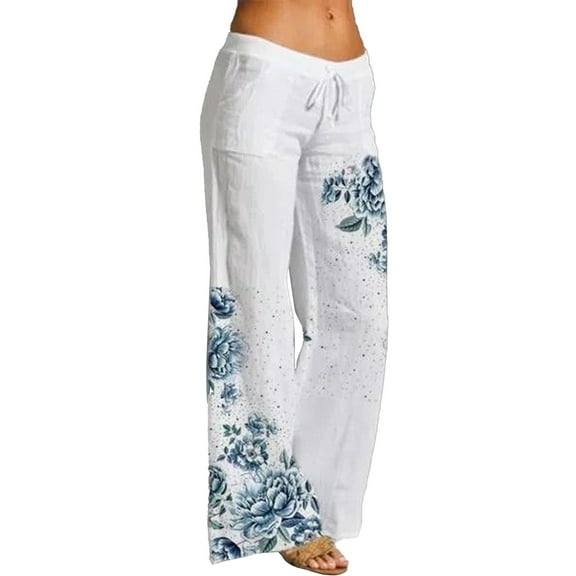 Lisingtool Casual Pants for Women Trendy Womens Wide Leg Palazzo Pants High Waisted Pant Smocked Pleated Loose Fit Casual Trousers Sky Blue