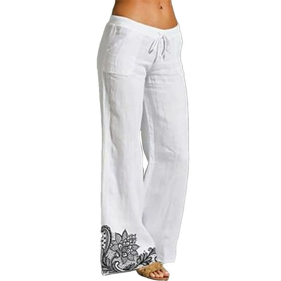 Lisingtool Casual Pants for Women Trendy Womens Wide Leg Palazzo Pants High Waisted Pant Smocked Pleated Loose Fit Casual Trousers White