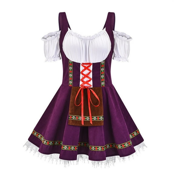 2 Piece Sets for Women Summer Clearance! Dkainn Germany Oktoberfest Womens Vintage Dress Short Sleeve Beer Dress Stage Performance Dress Purple Promotion Sale
