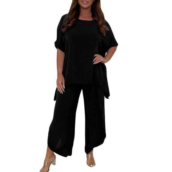 Lisingtool Clearance 2 Piece Sets for Women Summer Women Suit Fashion Comfortable Short Sleeve and Long Pants Solid Color Top and Pants Set Cotton and Linen Clearance sale S-5XL