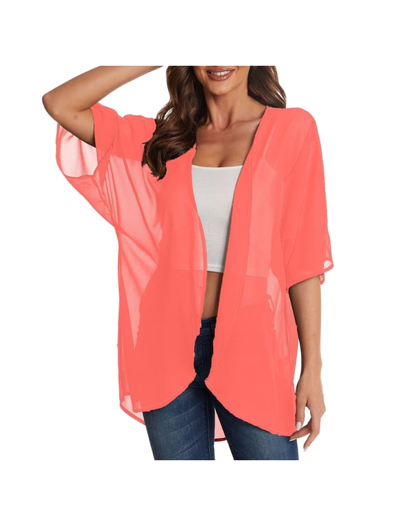 Clearance Cardigan Summer Cardigan Womens Cardigans Lightweight Women's Solid Color Fashionable Casual Chiffon Short Sleeved Up S-3XL