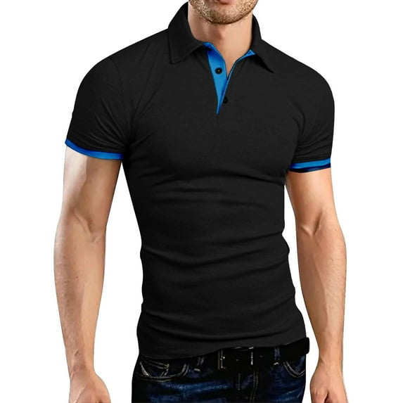 Lisingtool Clearance Father Day Gifts Mens Shirts Mens Dress Shirts Mens Shirts Casual Men's Casual Fashion Color Blocking Sports Stand Up Collar Short Sleeved T Shirt S-3XL