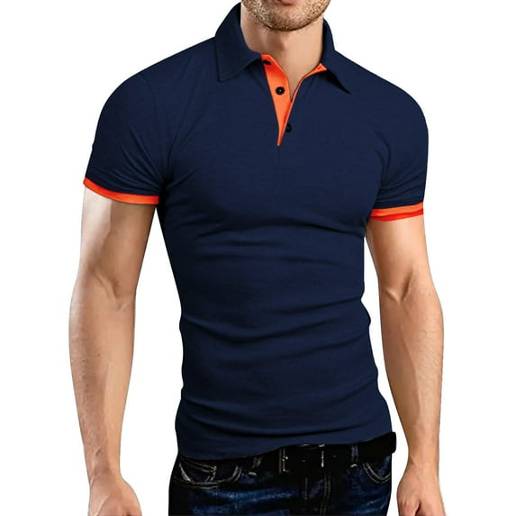 Lisingtool Clearance Father Day Gifts Mens Shirts Mens Dress Shirts Mens Shirts Casual Men's Casual Fashion Color Blocking Sports Stand Up Collar Short Sleeved T Shirt S-3XL