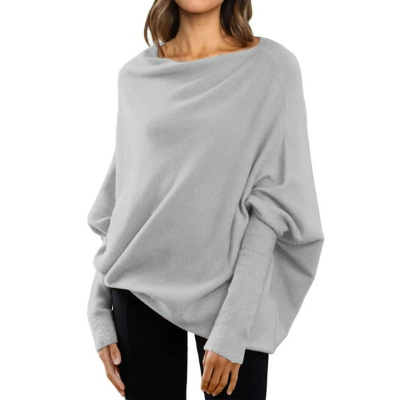 Lisingtool Hoodies for Women Fall Sweaters for Women Asymmetric Draped Jumper Long Batwing Sleeve off The Shoulder Sweater Slouchy Knit Pullover S-XL