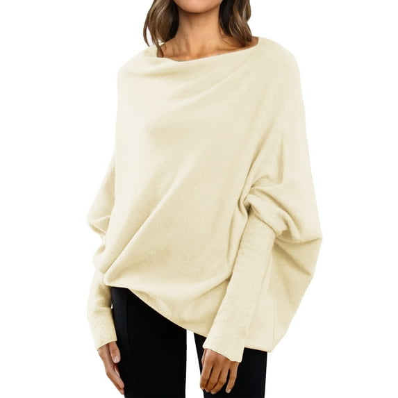 Lisingtool Hoodies for Women Fall Sweaters for Women Asymmetric Draped Jumper Long Batwing Sleeve off The Shoulder Sweater Slouchy Knit Pullover S-XL