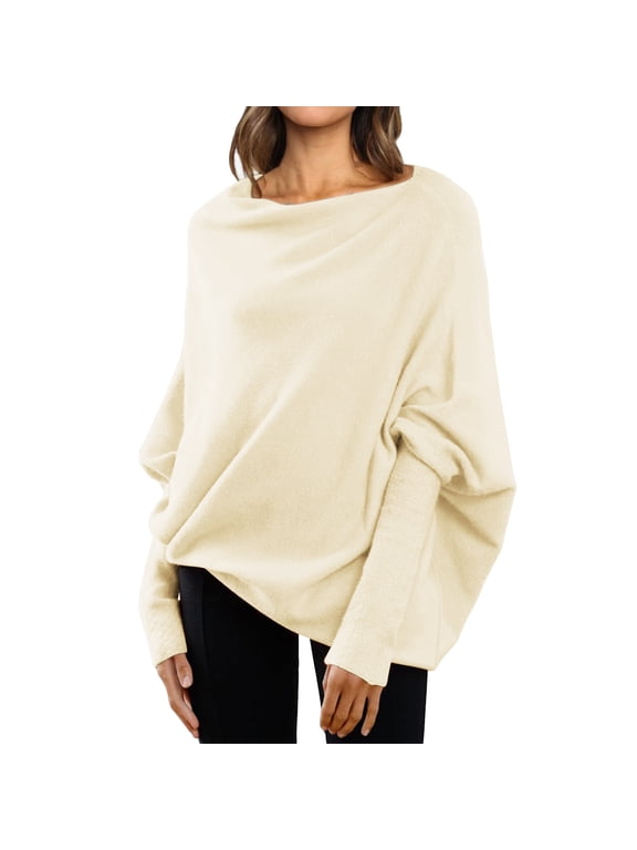Hoodies for Women Fall Sweaters for Women Asymmetric Draped Jumper Long Batwing Sleeve off The Shoulder Sweater Slouchy Knit Pullover S-XL