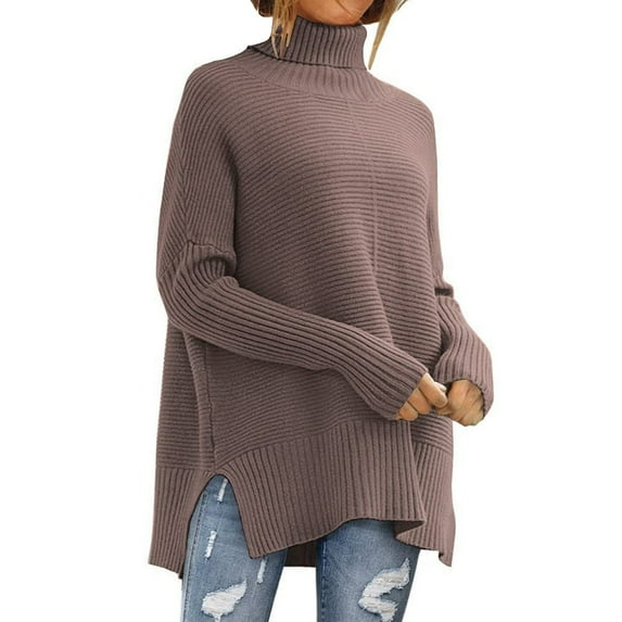 Lisingtool Hoodies for Women Women's Solid Color Turtleneck Long Sleeved Knitted Comfortable Pullover Sweater S-XL