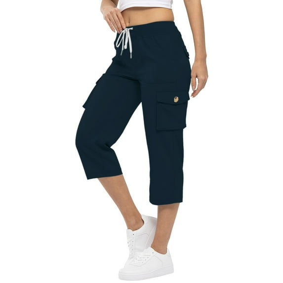 Lisingtool Pants for Women Cargo Pants Women Pants for Women Trendy Women's Solid Color Casual Summer Outdoor Hiking Pants Capri Cargo Pants Lightweight Stretch Hiking Pants Overalls S-3XL