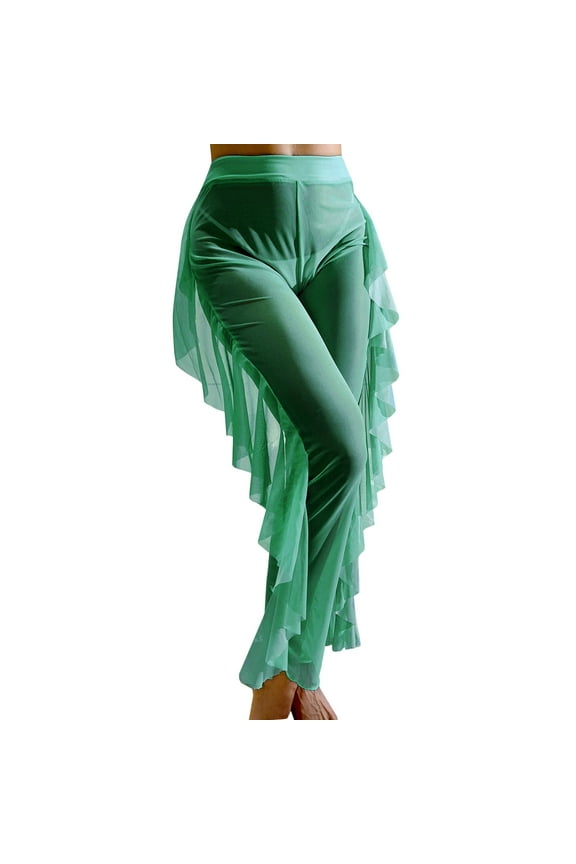 Clearance Pants for Women Casual Pants Women Mesh Ruffle Trim Cover Up Pants Beach Cover Up Beach Wrap Bikini Shiny Wraps Cover Ups for Swimwear Ruffle Pant Clearance sale S-XXL