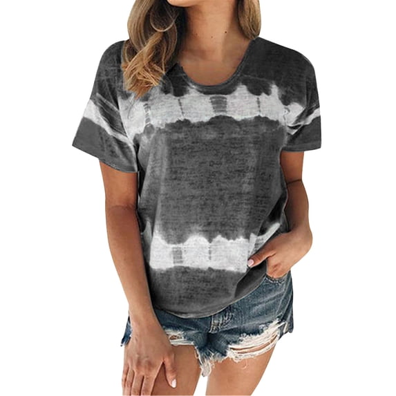 Lisingtool Clearance Shirts for Women Summer Shirts for Women Womens Plus Size Daily Summer Spring Summer Casual Round Neck Short Sleeve Tie Dye Print Patchwork Crew Neck T S S-5XL Clearance sale