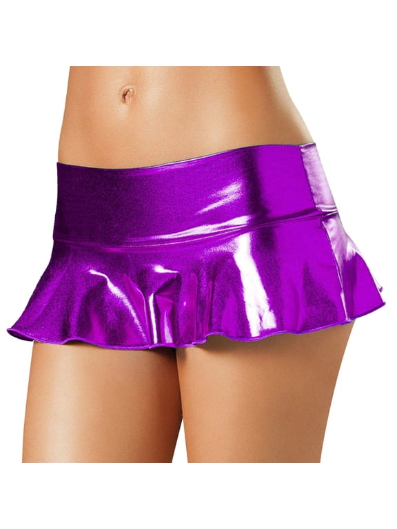 Clearance Skirts for Woman Short Mini Skirts for Women Trendy High Waisted Leather Pleated Solid Ruffle Skirt Mini Skirt Purple Clearance Sale