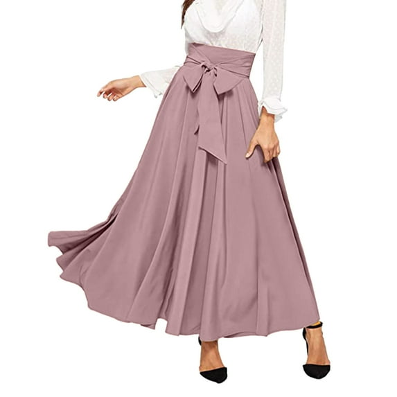 Lisingtool Clearance Skirts for Woman Women's Elegant High Waist Skirt Tie Front Pleated Maxi Skirts High Waisted Skirts for Women Pink Clearance Sale