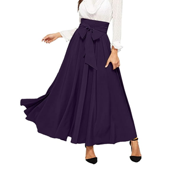 Lisingtool Clearance Skirts for Woman Women's Elegant High Waist Skirt Tie Front Pleated Maxi Skirts High Waisted Skirts for Women Purple Clearance Sale