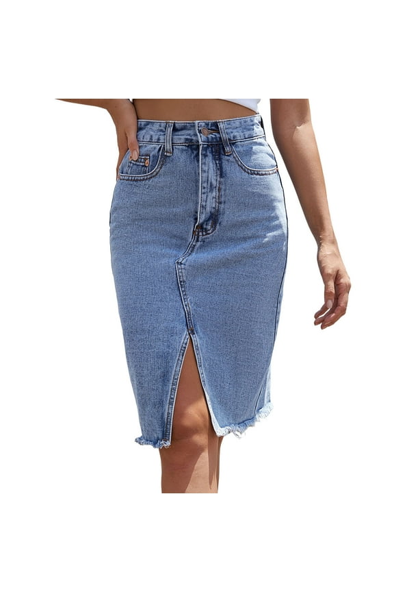 Clearance Skirts for Woman Women's European and American High Waist Autumn Mid Length Package Hip Slit Denim Skirt Jean Skirts for Women Denim Blue Clearance Sale