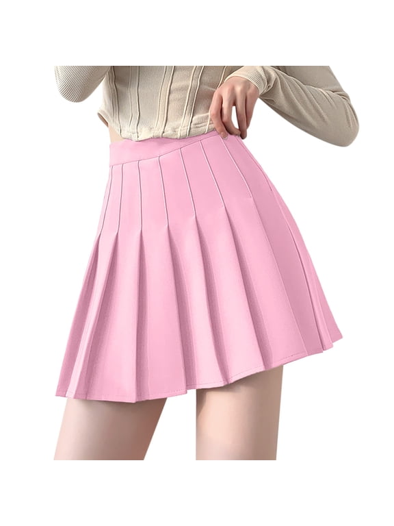 Clearance Skirts for Woman Womens Girls Solid Pleated Skirt Basic Skirt Aline Design Skirt High Waisted Skirts for Women Pink Clearance Sale