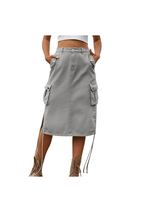 Clearance Skirts for Woman Women's Denim Lace Up Tooling Skirt Casual Mid Length Skirt Jean Skirts for Women Denim Grey Clearance Sale